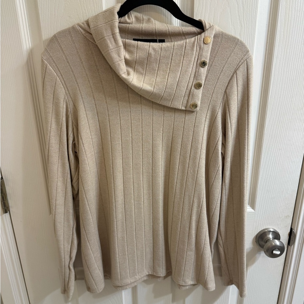 Rafaella Beige Cowl Neck Sweater with Button Accents